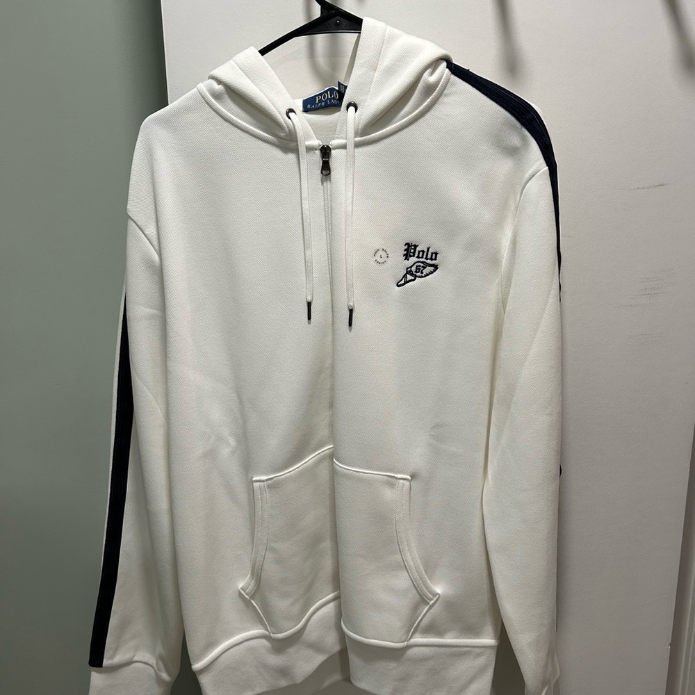 Polo by Ralph Lauren White and Black Zip-Up Sweater - Large